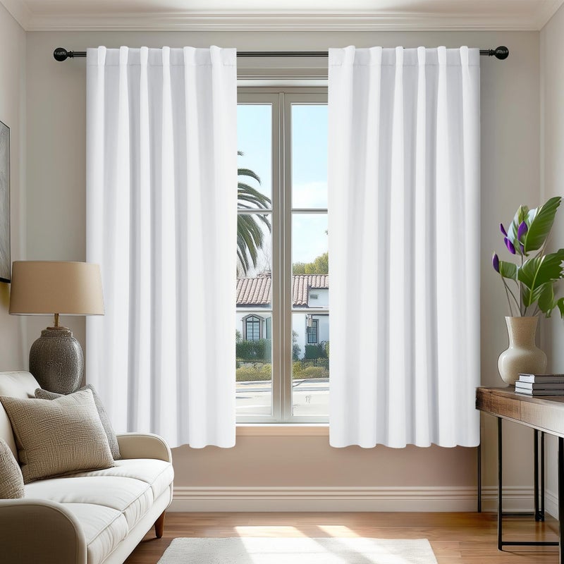 Deconovo Room Darkening Curtains for Living Room, Pure White Light Filtering Thermal Drapes 63 Inches Long, Back Tab and Rod Pocket Window Curtains, 52W x 63L Inch, 2 Panels - Image 1